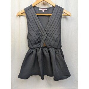 Asos Petite Women's Black Pleated Bust Cut Out Peplum Going Out Party Top Sz 6P